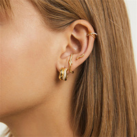 VEWANT Boucles d'oreilles créoles en argent sterling 925 à double couche en forme de vague, plaquées or 18 carats, plaquées rhodium, serties de zircone cubique, bijoux fins