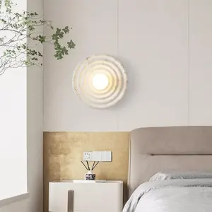 Minimalist White Vintage Round Indoor LED Wall Lamp Home Hotel Bedroom Circle Wabi-sabi Wall Sconce Light