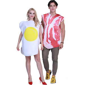Ensemble costume d'Halloween pour adulte, œuf poché et bacon, cosplay, tenue de petit-déjeuner, tenue de couple, unisexe - Product Image 1