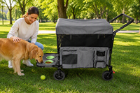 Nouvelle conception de chariot pliable pour animaux de compagnie avec une capacité de charge de 40 kg, panneaux d'ouverture avant et arrière, double gamelle