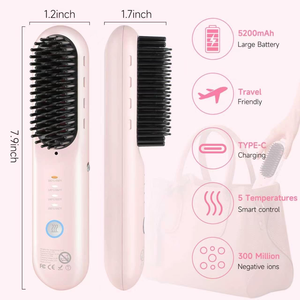 Brosse lissante portable à ions négatifs, chauffe instantanée MCH, alimentée par batterie, la plus récente tendance 2026 pour usage domestique - Product Image 1