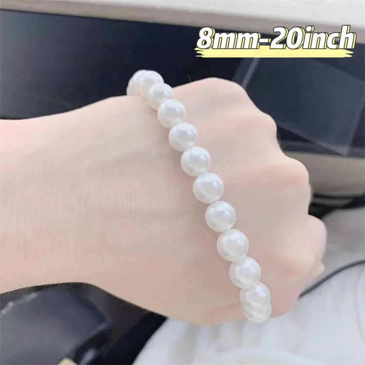Collar de joyería de perlas de 4mm al por mayor, colgante de abalorio con logotipo personalizado, collar de cadena de cuentas de perlas de concha de agua dulce para mujer