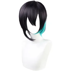 Zwart Hoogtepunten Cyaan Haar Anime Comic Tentoonstelling Cosplay Halloween Haar Cos Ombre Pruiken Cool Vrouwen Haar