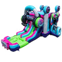 Château gonflable Glitch Gamer avec toboggan aquatique, thème manette de jeu, combo gonflable avec toboggan
