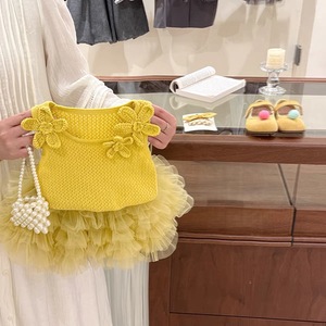 Girls Summer Lemon Yellow Floral Knitted Vest With Tulle Skirt Set Cotton Thin Two Piece Clothing - Product Image 1