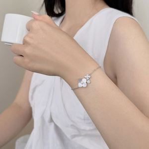 Dylam Charm Design Rhodium Rose Gold Plated Link Chain 5A Cubic Zirconia Shell Flower Pendant <b>Bangles</b> & <b>Bracelets</b> for Women - Product Image 5