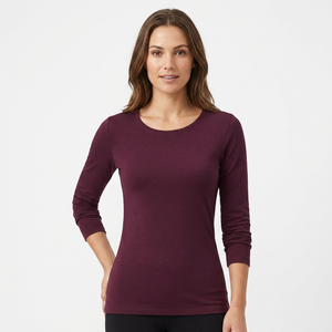 Camiseta Térmica de Invierno para Mujer, Talla Grande, Color Sólido, Manga Tres Cuartos, Bordada, de Algodón, Cuello Redondo, Informal - Product Image 1