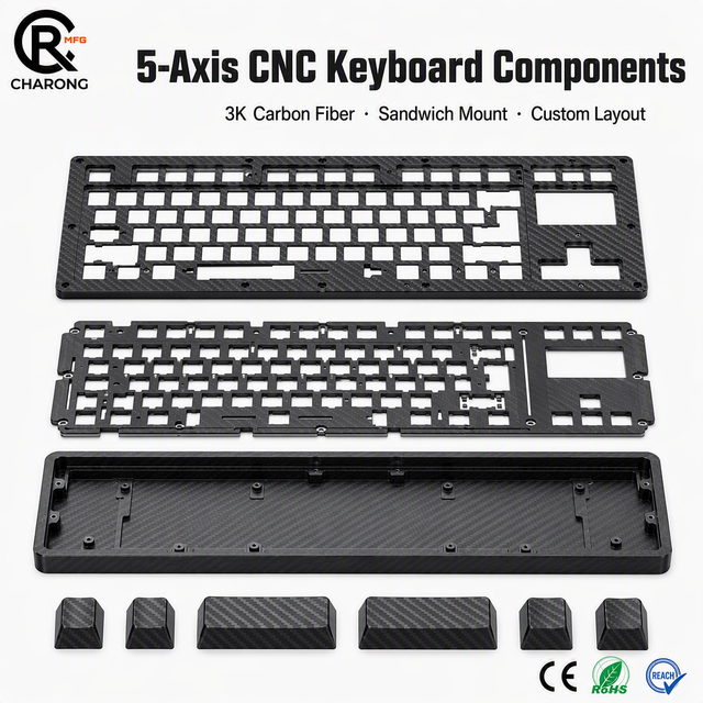 3K Twill Carbon Fiber Mechanical Keyboard CNC Machined Shell Thocky Gasket Mount DIY Build Enthusiast Kit