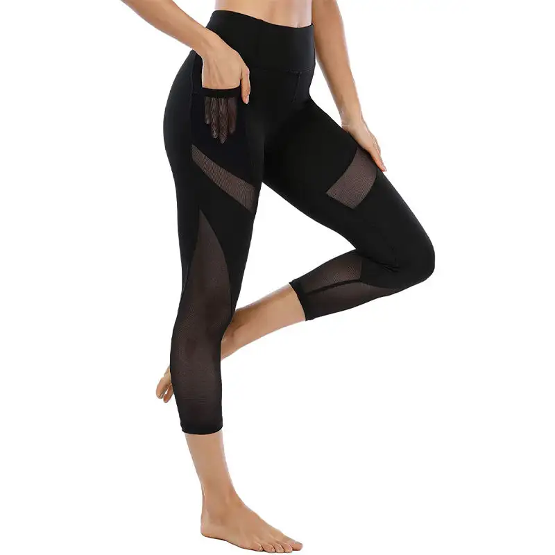 Custom Design Quick Dry Active Wear Fitness Mesh Yoga Ladies Tights Compression Pants Women Gym Yoga Leggings With Pocket