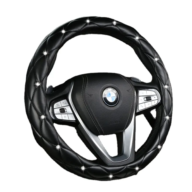 Couverture universelle personnalisée de volant de voiture en cuir PU de luxe et de style professionnel avec design en diamant pour les modèles BMW