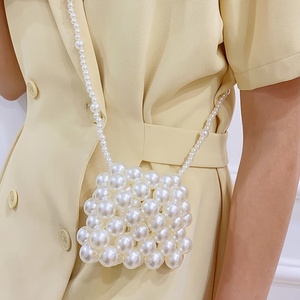 Bolso de hombro con cuentas tejido a mano con perlas bolso portátil para niños lápiz labial lindo mini monedero cero - Product Image 4