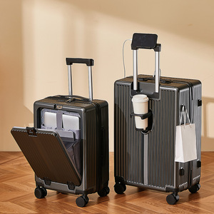Valise à roulettes Yongsheng à ouverture frontale 20 pouces avec serrure, roues pivotantes à 360 degrés, pour voyages d'affaires, couleur unie - Product Image 1