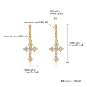 Hip Hop goutte boucles d'oreilles en laiton bijoux Micro pavé croix or argent boucles d'oreilles hommes femmes bijoux pour <span class=keywords><strong>cadeau</strong></span> de fête - Product Image 2