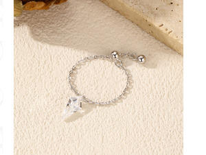 S925 Silver Pyramid <b>Crystal</b> <b>Ring</b> Minimalist Adjustable Chain Bead Unisex Everyday Wear Silver Pull Chain Charm <b>Ring</b> - Product Image 6