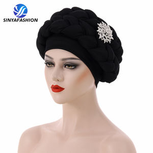Sinya Dernier modèle <span class=keywords><strong>Aso</strong></span> <span class=keywords><strong>Oke</strong></span> Auto <span class=keywords><strong>Gele</strong></span> Turban pour femme, Bonnet foulard musulman pour tresses, en coton, Turbante - Product Image 2