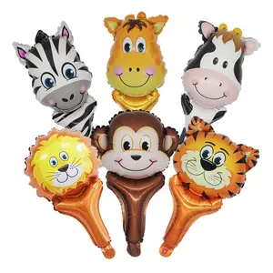 New Inflatable Party Decorations Handheld Cartoon Printed Mini Animal Head Foil Balloons