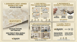 Revêtement <span class=keywords><strong>de</strong></span> sol en vinyle marbré Wayon Premium, auto-adhésif, imperméable, antidérapant, autocollants <span class=keywords><strong>de</strong></span> sol en PVC pour la rénovation résidentielle et commerciale - Product Image 4