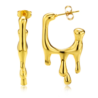 Pendientes Hipoalergénicos de Acero Inoxidable con Baño de Oro de 18K, Resistentes al Deslustre, Diseño de Goteo de Líquido, Aros Abiertos Redondos