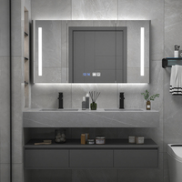 Cermin Dinding Penyimpanan Modern MUBI dengan Lampu LED, Kabinet Cermin Vanity, Rangka Kayu, dan Sensor Gerak Pintar