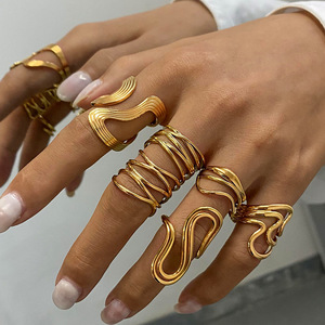 <span class=keywords><strong>Anelli</strong></span> di alta gioielleria impermeabili 18k placcato oro all'ingrosso anello in acciaio inossidabile forma irregolare <span class=keywords><strong>S</strong></span> in stile anello aperto - Product Image 1