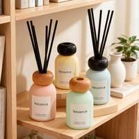 Bouteilles de diffuseur en verre de luxe vides 120 ml, capacité personnalisable, bouchon en bois coloré, sérigraphie, ensemble complet