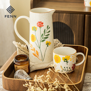 Fait à la Main FENN <span class=keywords><strong>Assiette</strong></span> Fleurs Peintes et Bol en <span class=keywords><strong>Porcelaine</strong></span> Vaisselle Tasse Céramique Style Pastoral Écologique Service de Table en Céramique - Product Image 4
