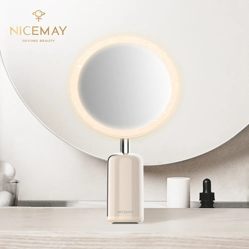 Nicemay LED-Leuchten Vanity Smart Mirror mit Touchscreen-Schalter Stehender runder Schmink spiegel Silber Weiß OEM