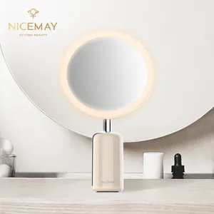 Nicemay LED Lights Vanity Smart Mirror with Touch Screen Switch Standing Round Makeup Mirror Silver White OEM