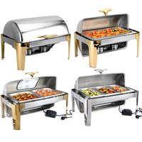 Plats de service ronds pour hôtels et traiteurs, en acier inoxydable doré, avec couvercle en verre hydraulique, chauffe-plats pour buffet
