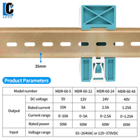 Alimentation électrique à découpage de type rail MDR-60, 60W, DC 5V 12V 24V 48V, tension de sortie 1.25A 2.5A 5A 10A