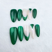Uñas a presión verde almendra ojo de gato estilo francés reutilizable fábrica al por mayor