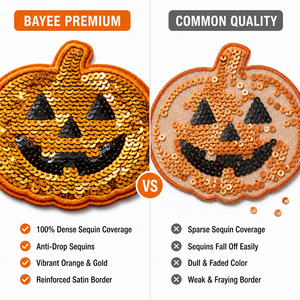Patch brodé personnalisé en sequins dorés pour Halloween, motif citrouille Jack O'Lantern, décorations de fête haut de gamme à thermocoller sur les vêtements - Product Image 2