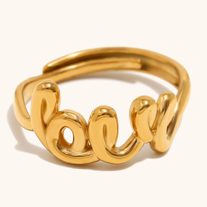 Anillos de Amor de Acero Inoxidable Chapados en Oro de 18K, Anillo Ajustable con Letras de Amor a la Moda - Product Image 1