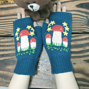 Mitaines en tricot brodées de champignons pour femmes, colorées, pour l'hiver, chaleur intérieure - Product Image 4