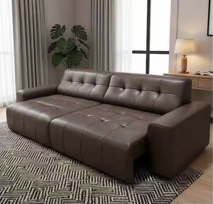 Modern Italian Design Genuine Leather <b>Sofa</b> Luxury <b>Brown</b> Tufted Living Room Furniture Extra Deep Seat Modular Function <b>Sofa</b> - Product Image 2