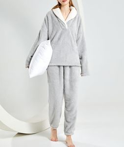 Custom Pajamas Factory Winter Plush Fleece Pijamas for Women Shawl Collar Thick Coral Fleece <strong>Fluffy</strong> <strong>Pyjamas</strong> <strong>Set</strong> for Ladies Girls - Product Image 2