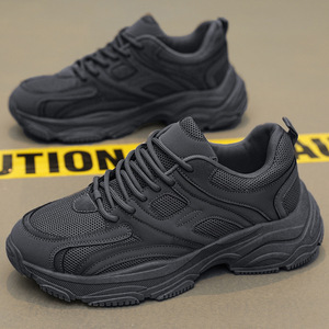 Chaussures de sport pour hommes entièrement noires, semelle en caoutchouc, épaisse, antidérapante, confortable, durable, respirante, chaussures à la mode et polyvalentes - Product Image 4