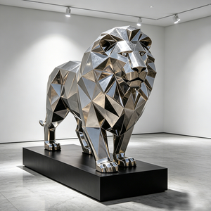 Sculpture de <span class=keywords><strong>lion</strong></span> géométrique moderne en acier inoxydable, poli miroir, grande statue de <span class=keywords><strong>lion</strong></span> en métal pour la décoration paysagère extérieure du jardin - Product Image 3