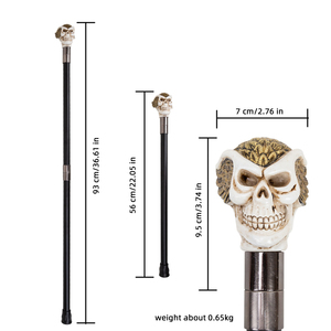 Canne de marche décorative de 36,61 pouces avec crâne et plumes dorées, accessoire de mode gothique, cadeau d'Halloween, vente en gros - Product Image 6