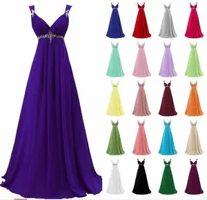 皇家蓝色/薄荷/紫色/绿色/黄色非洲长雪纺伴娘礼服婚纱加大码礼服