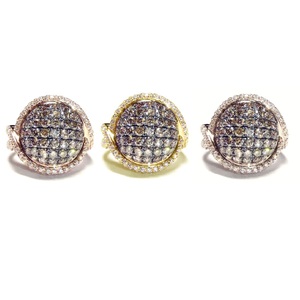 Anillos de cóctel de oro rosa de 18 quilates con diamantes marrones champán auténticos, diseño clásico en forma de paz, atractivos y elegantes para fiestas femeninas. - Product Image 4