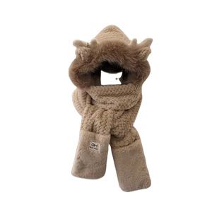 Winter Letters Antlers Jacquard Warm Hat Long Ear Protection Plush <span class=keywords><strong>Gloves</strong></span> Scarf Set Imitation Rabbit Fur Windproof Thickened - Product Image 5