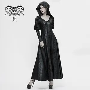 CT153 Darkness Halloween V neck leg of mutton sleeve hooded sexy women gothic long dress coats