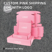 Boîte d'expédition en carton recyclé rose avec impression personnalisée, logo d'abonnement personnalisé, poignée, 4 mm