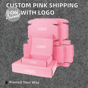 Boîte d'expédition en carton recyclé rose avec impression personnalisée, logo d'abonnement personnalisé, poignée, 4 mm - Product Image 2