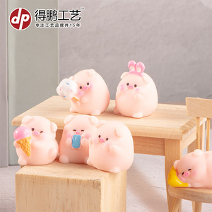 Cute Pig Animal Figurine Resin Miniature Cartoon Decor Desktop Car Ornament Solid Color Chubby Series - Product Image 3