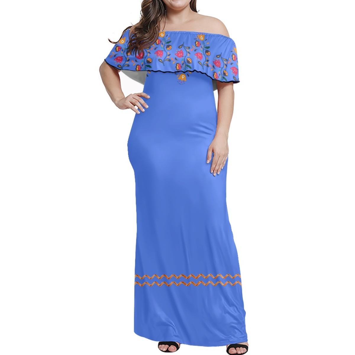 green emerald velvet dress Mariposa Off Shoulder Mexican Maxi Dress M / White