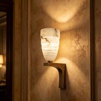 Applique murale LED en marbre de luxe léger, cadre en acier inoxydable, finition antique, lumière chaude 3000K pour chambres et salons