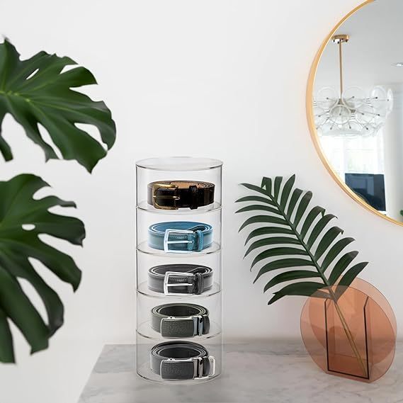4-Tier Acrylic Belt Organizer - Clear Stackable Case For Belts, Watches, Ties & Small Accessories