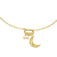 Collier pendentif lune et étoile en argent sterling 925 Yinshiqi avec fermoir réglable et chaîne trombone tendance plaquée or 14K 18K